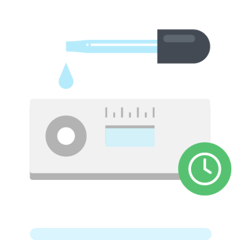 illustration of a eye dropper on it's side with a drop of clear liquid dropping onto a test strip